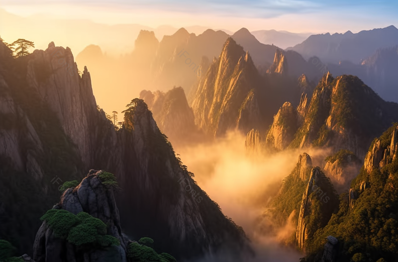 黄山云雾日落风光,高清,摄影图,摄影图片,图片大全,摄影图免费下载